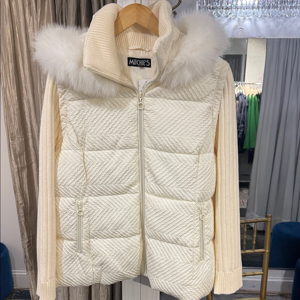 Mitchies   Puffer Jacket w/ removable Fur lined hood & removable knit sleeves